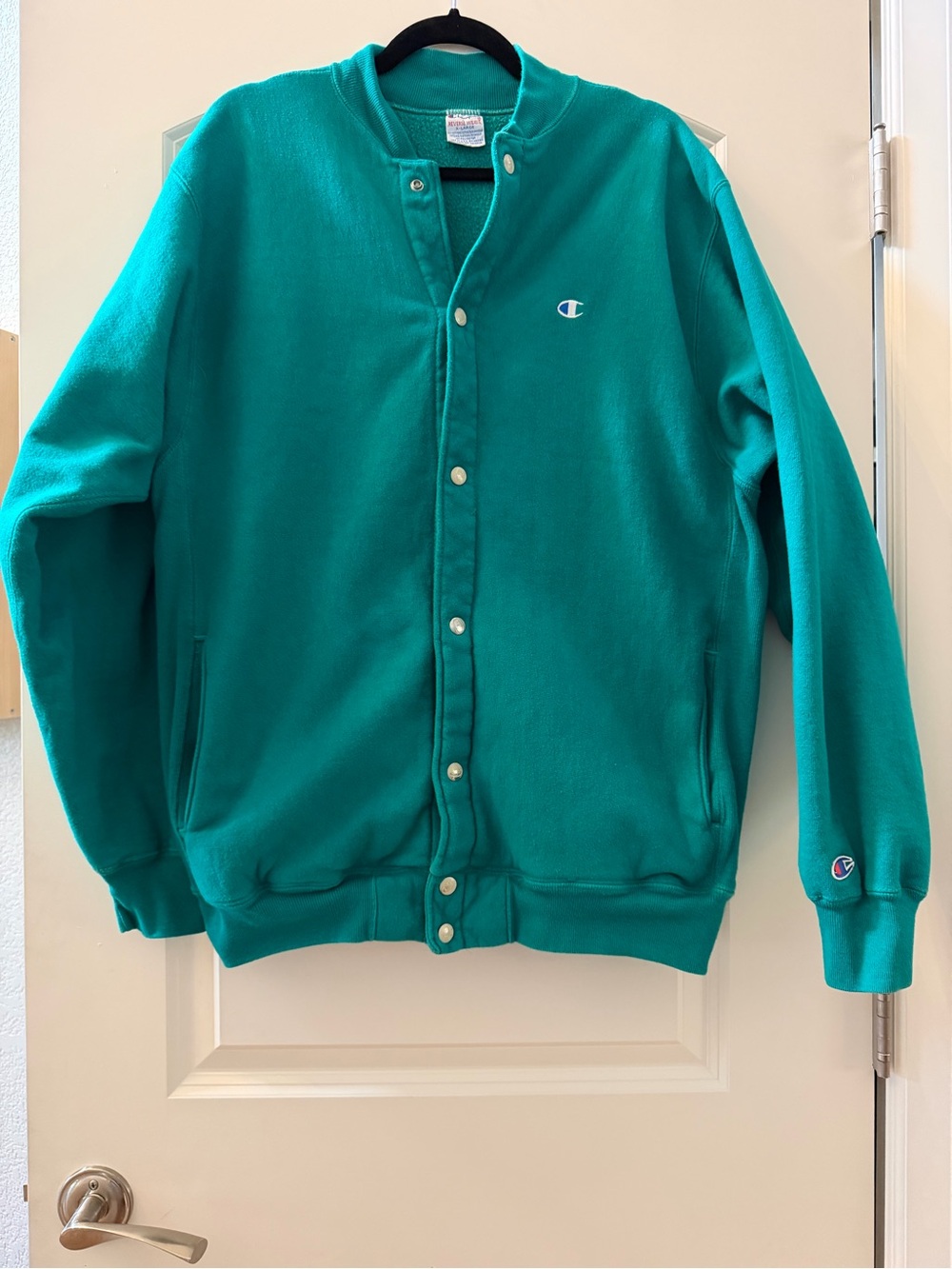 VTG Champion Reverse Weave Bomber Jacket Sweatshirt. Heavyweight. Green. EUC XL